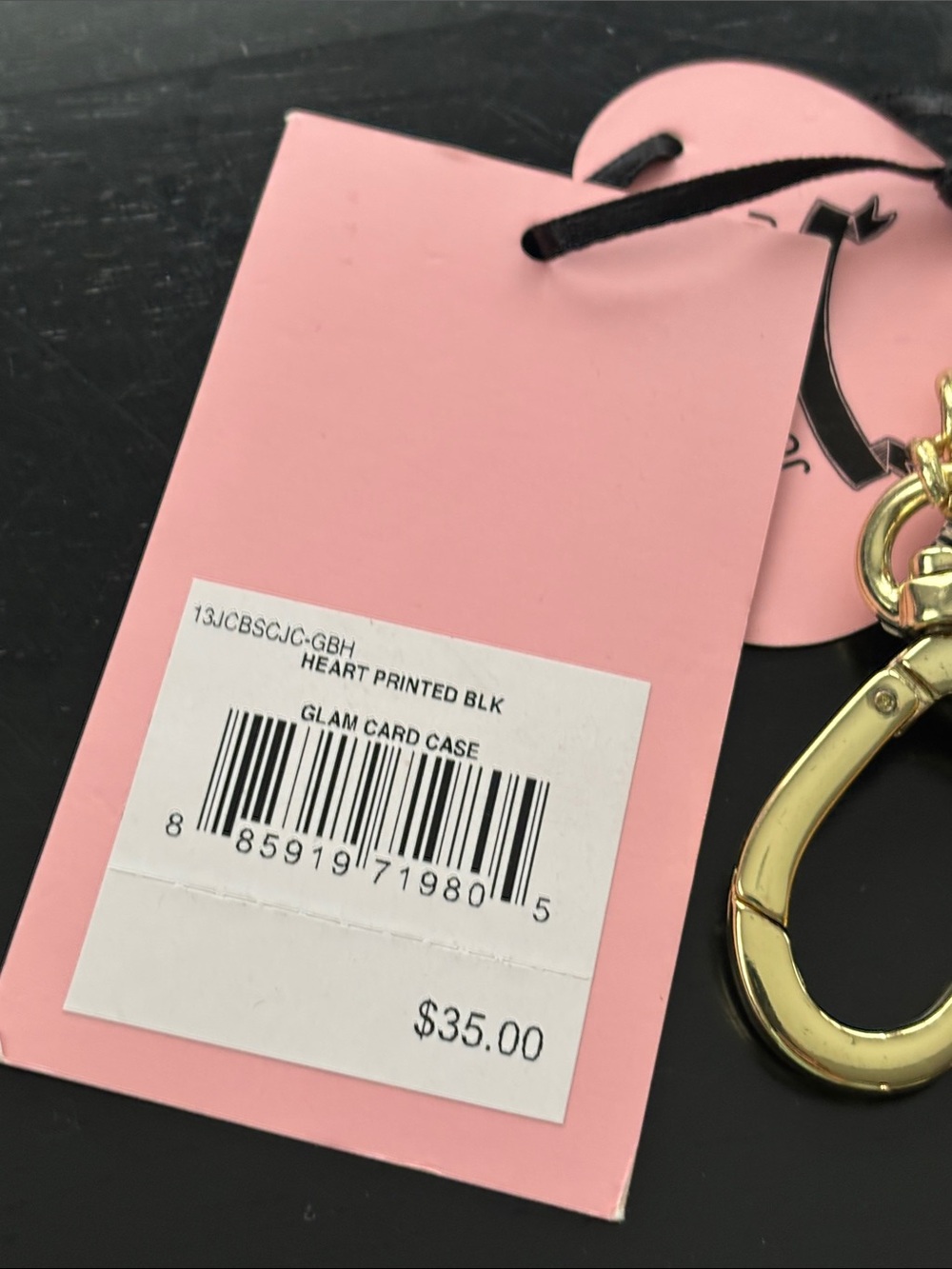 NWT JUICY COUTURE Glam Heart Card Case Keychain Black Pink Gold - Picture 3 of 3